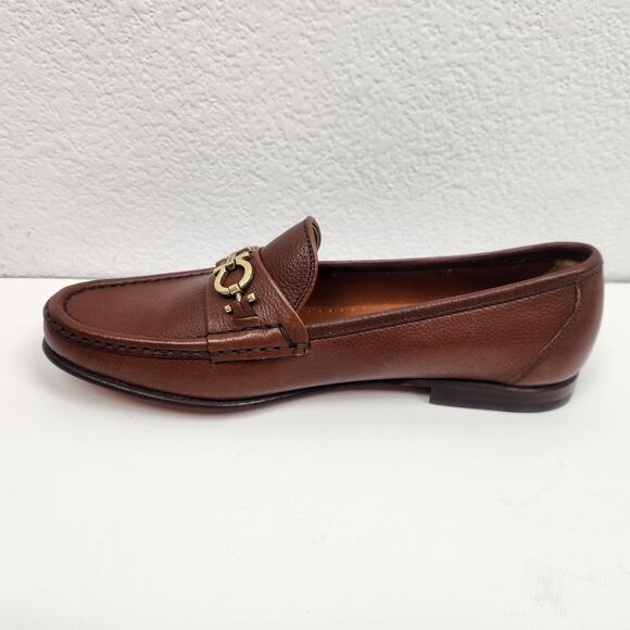 Salvatore Ferragamo Sport Gwendy Tan Pebble Calf Loafers Women Size 8B Brown New - Picture 4 of 14